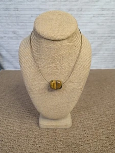 Square TIGER'S EYE Gemstone Pendant 14" Long Vintage Unisex Necklace - Picture 1 of 6