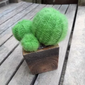 Handgefertigter Strickkaktus im handgefertigten Holztopf - Bild 1 von 2