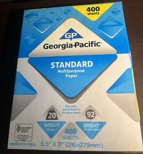 GEORGIA-PACIFIC COPY PRINTING PAPER LETTER 8.5 x 11 BRIGHT WHITE 400 Sheets - Picture 1 of 3