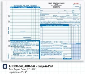 Auto Repair Order / Snap-A-Part with Carbon 4 Part / 11" x 8.5" / ARO-647 - Picture 1 of 1