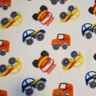 Cutie Pie Blue Monster Cars Trucks Vehicles Baby Blanket White 2018 30x36 - Image 1 of 4