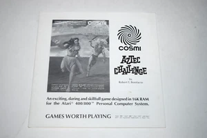 Aztec Challenge Atari 400 800 Disco de Computadora Cassette Videojuego Manual Solo - Imagen 1 de 1