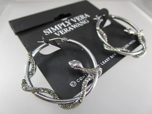 NwT VERA WANG Silver Tone Rhinestone Snake Wrapped Hoop Post Earrings 123J - Picture 1 of 6