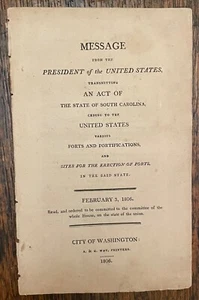 1806 SOUTH CAROLINA FORTS FORTIFICATIONS THOMAS JEFFERSON MESSAGE CHARLESTON SC - Picture 1 of 6