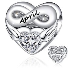 April Infinity Birthstone Month Heart Charm For Bracelets S925 Sterling Silver