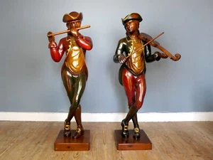 Pair of Carved Lacquered Musician Statues - Picture 1 of 7