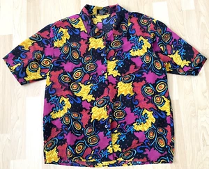 Vtg Silk House Women's M Blouse Psychedelic Colorful Button-Up - Picture 1 of 7