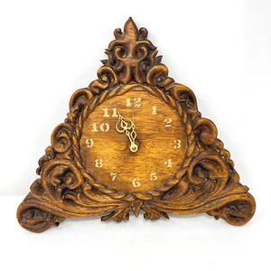 Large Vintage Hand Carved Wooden Scroll Triangle Hanging Wall Clock - WORKS! - Picture 1 of 7