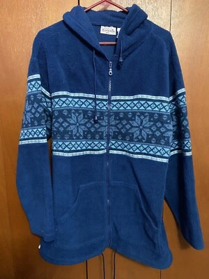 Women's Basic Editions Plus Size X Blue Fleece Hooded Snowflake Design Full Zip - Image 1 of 4