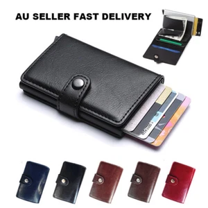 Credit Card Holder Leather Wallet RFID Blocking Pop Up Slim Aluminum Card Case - Picture 1 of 12