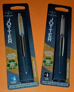 (2) PARKER SILVER JOTTERS~1 BLUE BALLPOINT & 1 GEL BLACK INK~BID@$7.99 - Picture 1 of 4