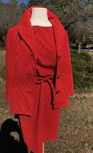 Vintage 70's Red Geometric 3-piece Suit w/ 1.5 inch Buttons, Shawl Collar. - Picture 1 of 12