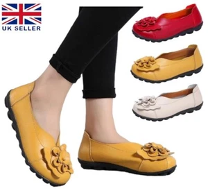 Ladies Leather Loafer Shoe Womens Memory Foam Slip On Work Wide Fit Shoes UK - Picture 1 of 25