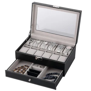 12 Slot Watch Box PU Leather Jewelry Organize Box Storage Display Case Gift - Picture 1 of 16