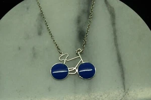 COLLANA CATENA CAVO LUCIDO PLACCATA ARGENTO 16" CON CIONDOLO BICI BLU - Foto 1 di 3