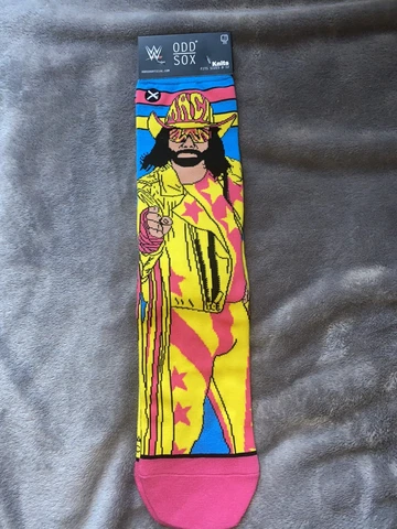 ODD SOX WWE WWF Knits MACHO MAN RANDY SAVAGE CREW SOCKS Large Adult 8-12 Multi Cover