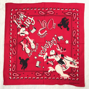 Vintage Fast West Red Cotton Rodeo King Bandana Bear Cowboy Printed Handkerchief