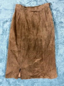 Erez Levy Vintage Suede Midi Skirt Brown Slit Pocket Button Zip Western Boho - Picture 1 of 6