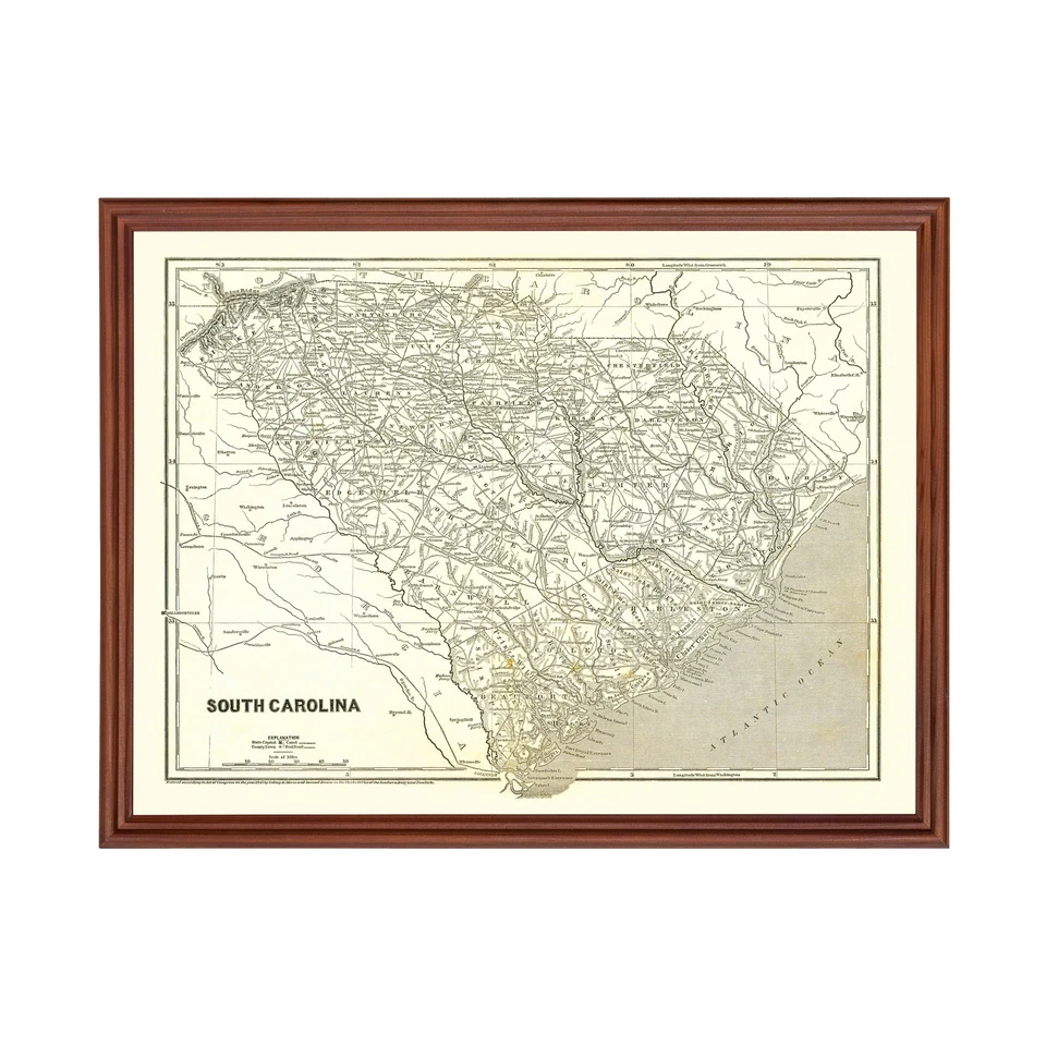 Mapa antiguo de Carolina del Sur 1843 - arte vintage de Carolina del Sur Foto 1 de 4