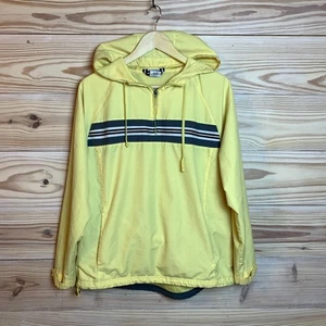 Vtg 90s Reebok Hoodie Jacket Women Large Yellow Striped Windbreaker Y2K - Picture 1 of 13