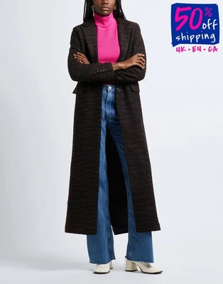 RRP €254 8 Long Coat IT38 US2 UK6 XS Wool Blend Animal Print Lined Made in Italy - Image 1 of 4