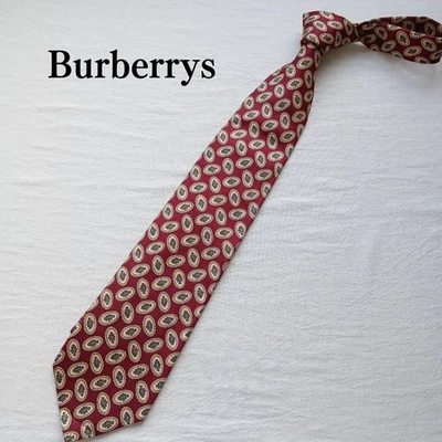 Burberry Silk Tie Red Keynote Motif All Pattern Retro Rare Used - Image 1 of 4