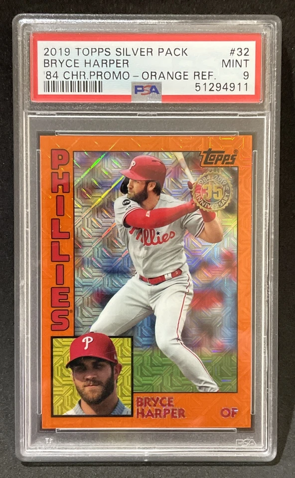 Bryce Harper 2019 Topps Chrome 84 Silver Pack Orange Refractor #/25 PSA 9 - Image 1 of 2