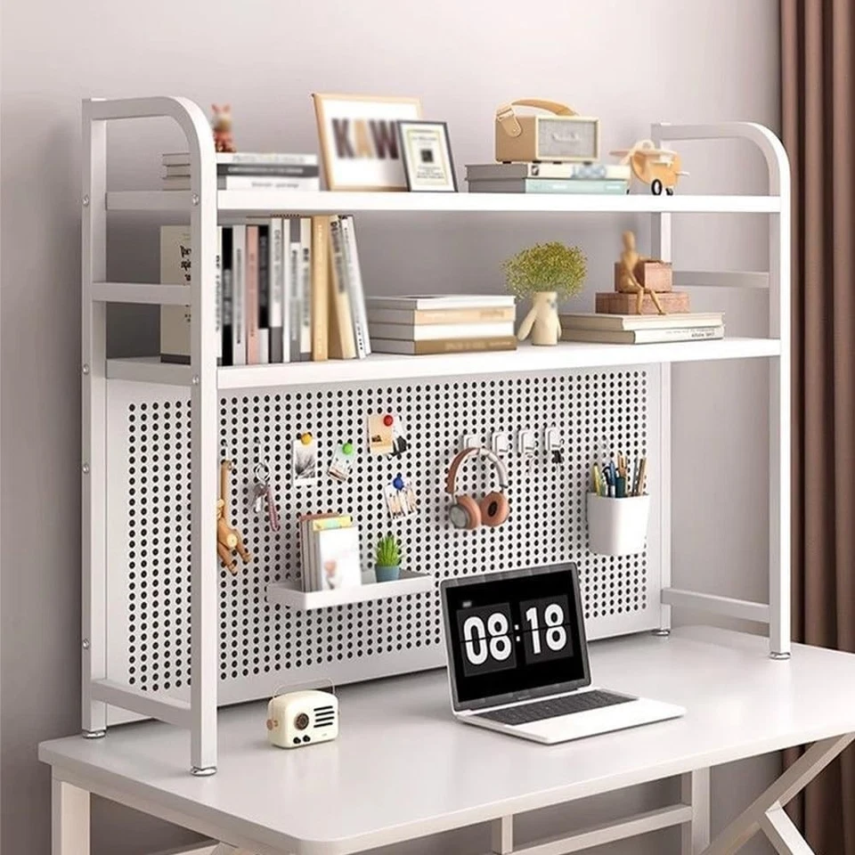 Estantería de escritorio de 2 niveles soporte para monitor con pizarra | Estante de metal blanco 135 cm - Imagen 1 de 4