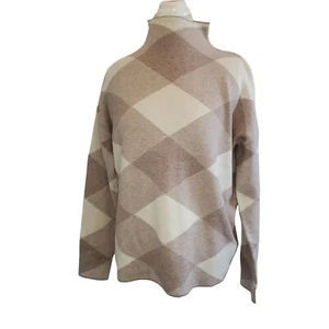 Tahari Preppy Argyle Diamond Mockneck Sweater Neutral NWOT Sz Medium - Picture 1 of 7