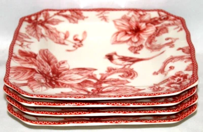 222 Christmas Lane Porcelain 8 1/2" Salad Plates Set of 4 Cardinal Red Bird New - Image 1 of 3