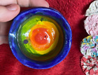 Handmade Pottery Pinch Pot Cobalt Blue with Rainbow Design Inside