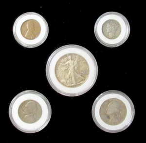 1942 US Birth Year 5 Coin Set in Original Box 3 Silver Coins COA - Picture 1 of 4