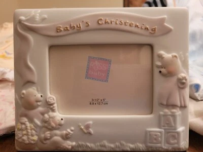Moldura para foto de batizado de bebê branca 3,5x5" foto  - Imagem 1 de 2