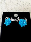 Handmade Flower Stud Earrings, Resin Boho Chique Cabochon Blue 14mm Ideal Gift