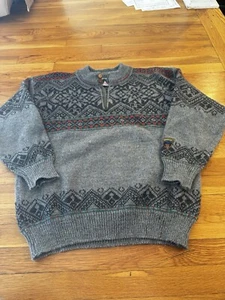 DALE OF NORWAY Thunder Bay Gray Snowflakes Wool 1/4 Zip Knit Ski Sweater FLAWS M - Picture 1 of 20