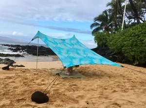 Neso Beach Tent with Sand Anchor, Portable Sunshade - 7' x 7' (Aqua Fronds) - Picture 1 of 6