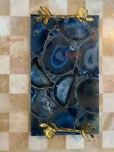 Blue Brazil Stone Tray, Serving Tray, Gemstone Home Decorative Tray Gifts - Picture 1 of 10