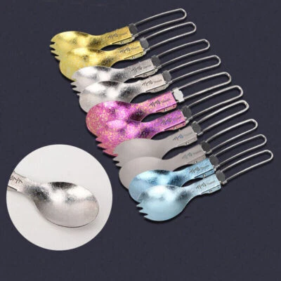 TiTo Plegable Titanio Tenedor Cuchara Camping Flor de Hielo Plegable Spork Vajilla Foto 1 de 4