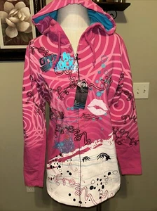 Crystal Rock by Christian Audigier Hoodie Organic Rhineston Fuscia L NWT (A20) - Picture 1 of 13