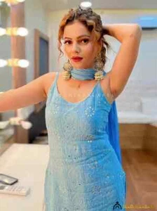 Rubina Dilaik in Powder Blue Viscose Chikankari Strappy Kurta Set with Dupatta - Picture 1 of 8
