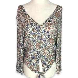 Camicia anteriore nuova con etichette Aeropostale S 100% rayon leggera cravatta floreale abbottonata - Foto 1 di 7