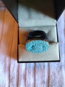 Ross and Simons Ring -- charcoal jade with carved turquoise top - Picture 1 of 4