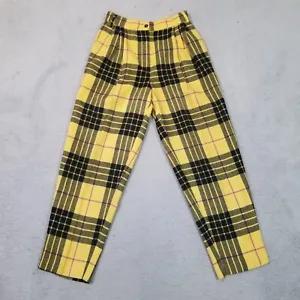 Vintage United Colors Of Benetton Pants Womens 44 Yellow Plaid Pleated Trouser - Picture 1 of 22