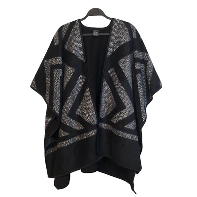 Ike Behar Negro Gris Vellón Reversible Estampado Azteca Envoltura OS Western Southwest Foto 1 de 4