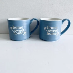 2er Set große Schwelle blau & weiß Steinzeug Becher "Home Sweet Home" 16 Unzen NEU - Bild 1 von 5