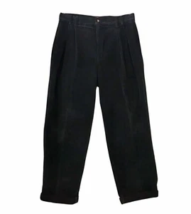 VTG 90’s Y2K Chaps Ralph Lauren Baggy Corduroy Pants Black Pleated Cuffed 34x32 - Picture 1 of 10