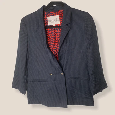 Rachel Roy Blazer Women's Size 2 Blue Striped 3/4 Raglan Sleeves Collared - Image 1 of 4