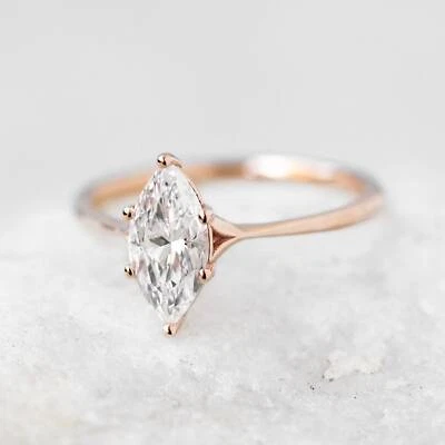 1.00CT Marquise Cut Moissanite Solitaire Engagement Ring  14K Rose Gold Over - Image 1 of 4