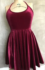 Women's RUBY RED VELVET Fit & Flare HALTER SKATER DRESS Velour S Goodtime USA - Picture 1 of 9