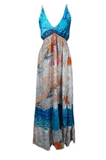 Womens Strap Sundress, Handmade Blue Recycled Silk Dress, Spaghetti Strap S/M